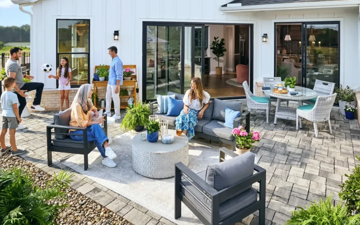 Family enjoying the backyard of their Las Vegas home